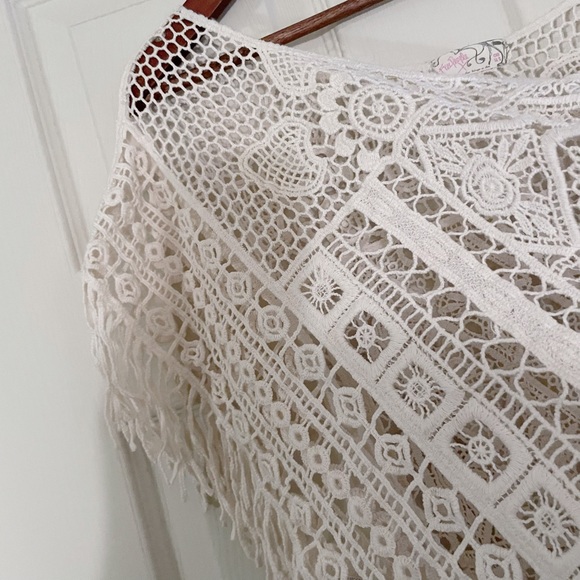 FREE PEOPLE Ivory Crochet Fringe Boho Swim Cover Up Top - Picture 5 of 6